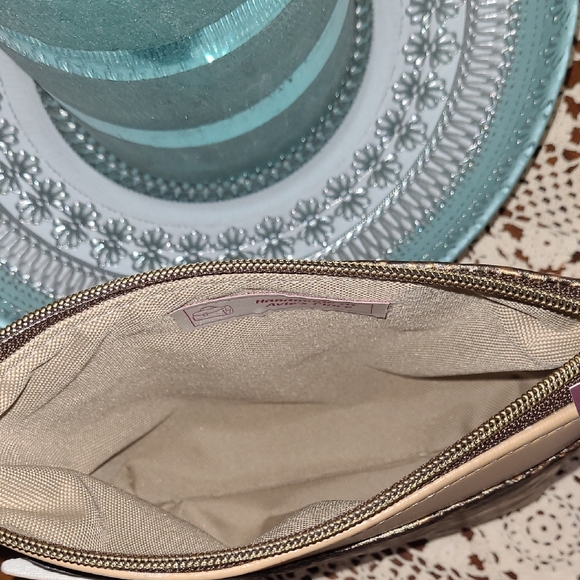 Hand Crafted Tan and Brown Cosmetic Bag with Floral Accent - Picture 5 of 5